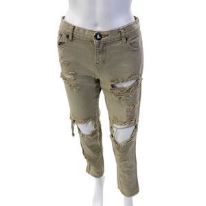 One by One Teaspoon Womens High Rise Embroidered Trim Distressed Jeans Brown 27